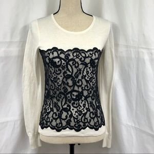 Ann Taylor Cream Lightweight Lace Detail Sweater
